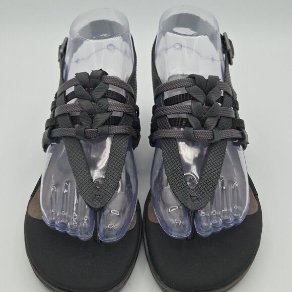 OTBT Aviate Black Two-Tone Leather Wedge Sandals Women’s 7.5 EUC Strappy Shoes - Picture 3 of 9